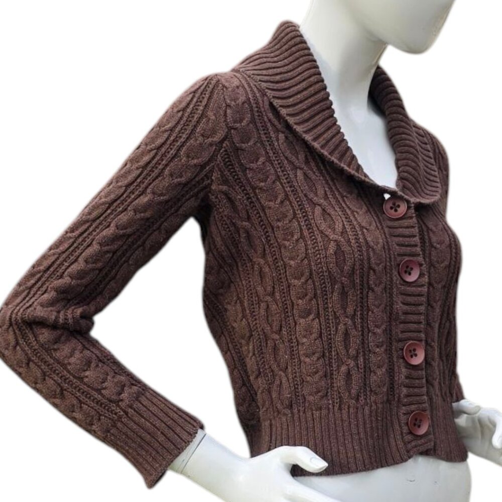 Y2K Chocolate Brown Cable Knit Sweater sz S - Picture 4 of 12